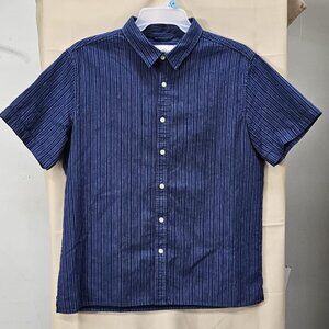 Goodfellow & Co Men’s Standard Fit Striped Short Sleeve Button-Down Blue Shirt L